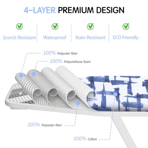 BNDX Ironing Board Cover and pad - 15 x 54 Thick Padding 4 Layers with 2" Elastic, Stain Resistant & Durable Scorch, 2 Click Buckles for Smooth Iron/Easy Installation in Laundry Room, Blue Brushstrokes - Image 2