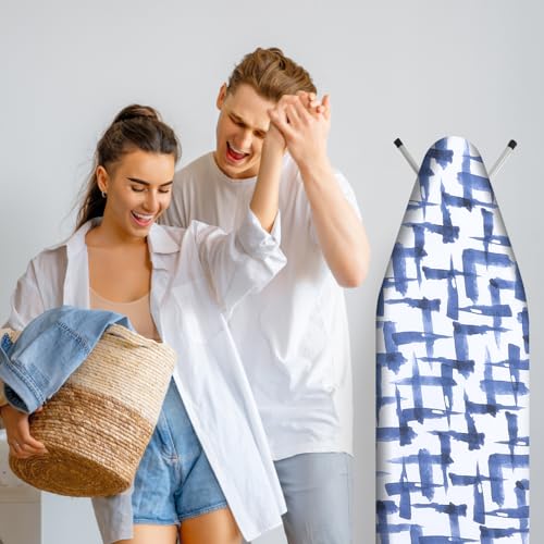 BNDX Ironing Board Cover and pad - 15 x 54 Thick Padding 4 Layers with 2" Elastic, Stain Resistant & Durable Scorch, 2 Click Buckles for Smooth Iron/Easy Installation in Laundry Room, Blue Brushstrokes - Image 3
