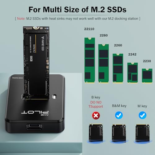 AMZPILOT Tool-Free M.2 NVMe & SATA to USB C Docking Station, 10Gbps SSD Reader Adapter for Data Rescue & External Storage, Supports M/B+M Key NVMe PCIe & SATA NGFF 2230-22110, for Laptop, PC - Image 3