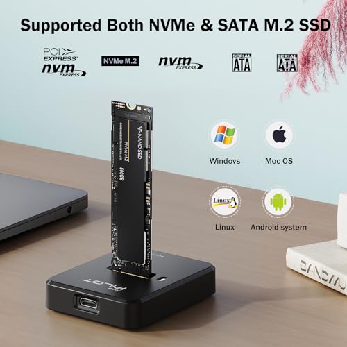 AMZPILOT Tool-Free M.2 NVMe & SATA to USB C Docking Station, 10Gbps SSD Reader Adapter for Data Rescue & External Storage, Supports M/B+M Key NVMe PCIe & SATA NGFF 2230-22110, for Laptop, PC - Image 2