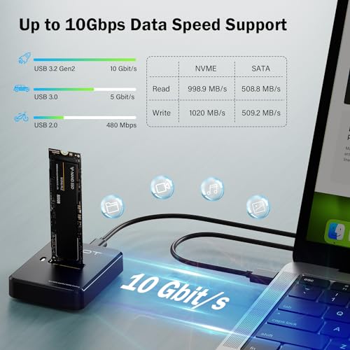AMZPILOT Tool-Free M.2 NVMe & SATA to USB C Docking Station, 10Gbps SSD Reader Adapter for Data Rescue & External Storage, Supports M/B+M Key NVMe PCIe & SATA NGFF 2230-22110, for Laptop, PC - Image 4