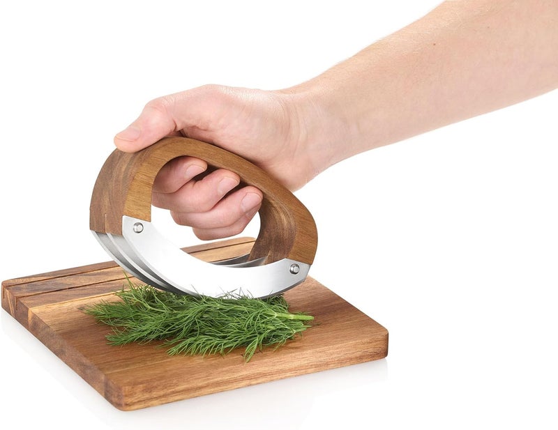 Adhoc RoccaVerde Chopping Knife - Chef Knife with Chopping Board - Multi-Purpose Tool Made for Easy & Everyday Use - Knife with Ergonomic Acacia Wood Handle - Acacia Wood Chopping Board - Image 2