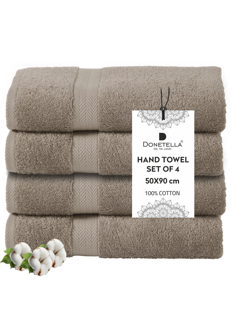 Donetella Premium 100 % Combed Cotton 4-Pcs Hand Towel Set (50 X 90 CM) 600 GSM Super Soft Hand Towel, Highly Absorbent, Quick Dry,Best Towel for Bathroom, Spa And Hotel,Dark Beige