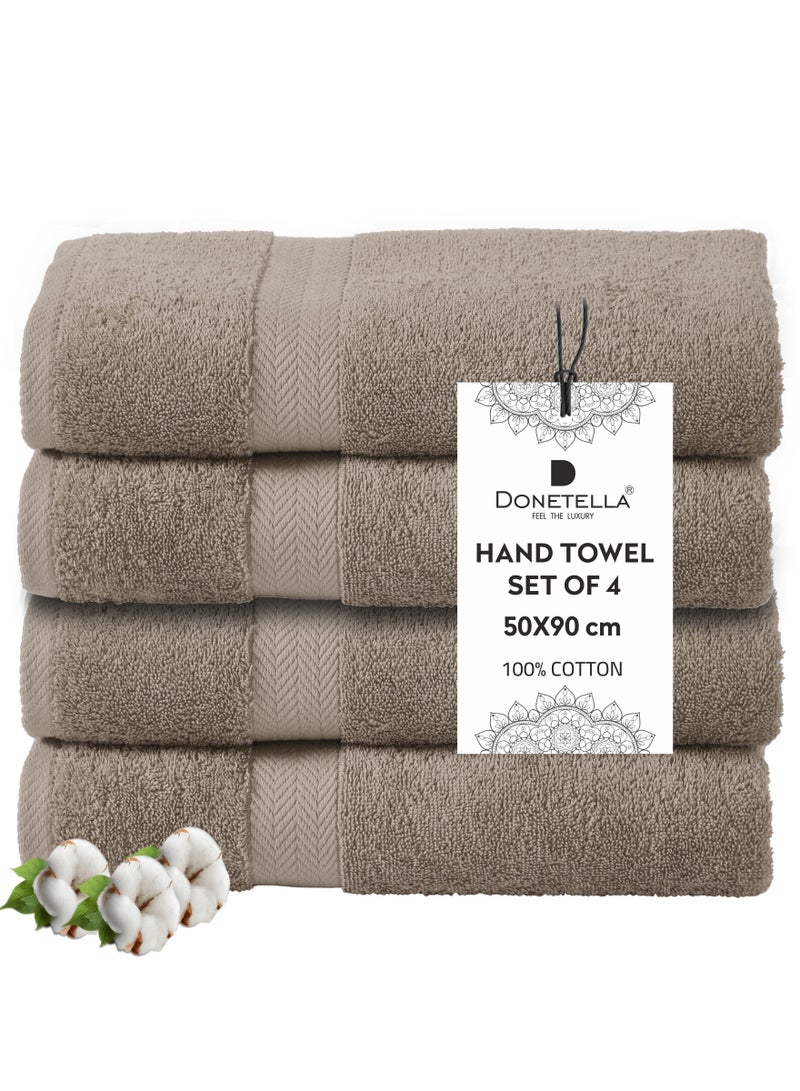Donetella Premium 100 % Combed Cotton 4-Pcs Hand Towel Set (50 X 90 CM) 600 GSM Super Soft Hand Towel, Highly Absorbent, Quick Dry,Best Towel for Bathroom, Spa And Hotel,Dark Beige - Image 1