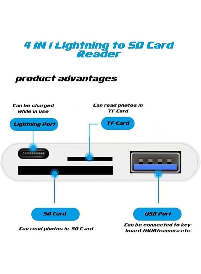 4-in-1 Lightning to SD Card Reader - Fast Charging & USB OTG Adapter - Portable, Easy-to-Use Solution for iPhone/iPad Memory Transfer - High Quality - Image 2