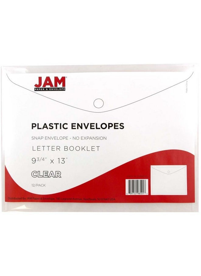 JAM PAPER Plastic Envelopes with Snap Closure - Letter Booklet - 9 3/4 x 13 - Clear - 12/Pack