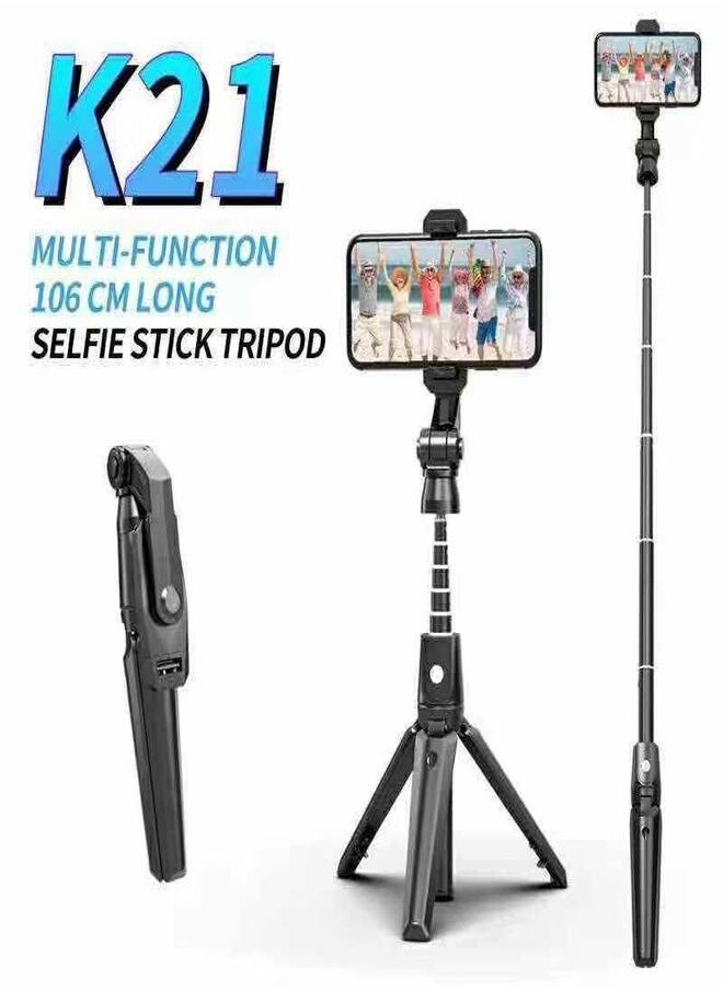 ELTRAZONE - K21 Foldable Wireless Selfie Stick Tripod Wireless Bluetooth Selfie Stick Handheld Gimbal Tripod With Remote Control For IOS And Androids - Image 1