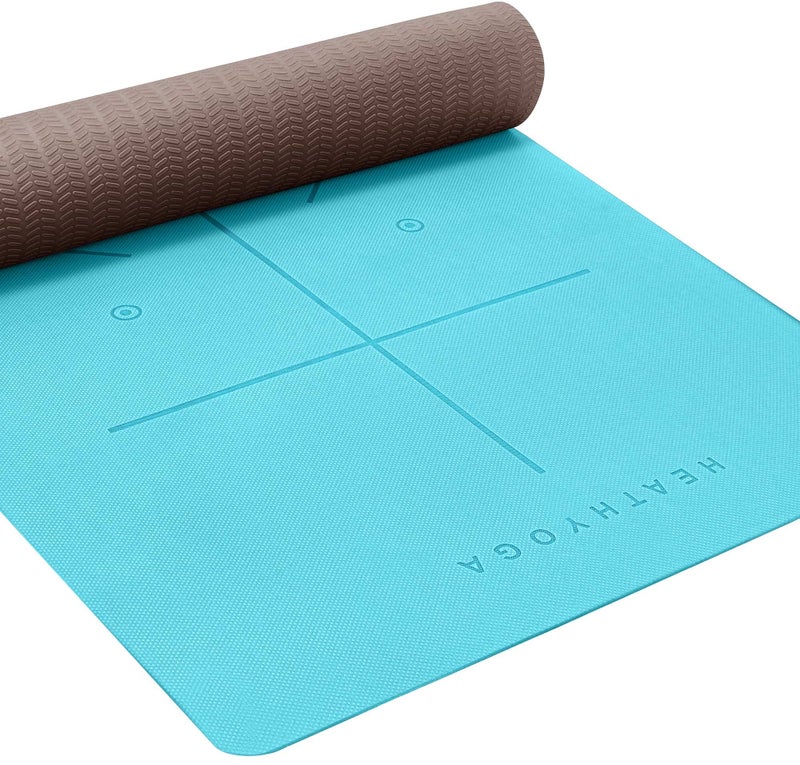 Heathyoga Eco Friendly Non Slip Yoga Mat, Body Alignment System, SGS Certified TPE Material - Textured Non Slip Surface and Optimal Cushioning,72"x 26" Thickness 1/4" - Image 1