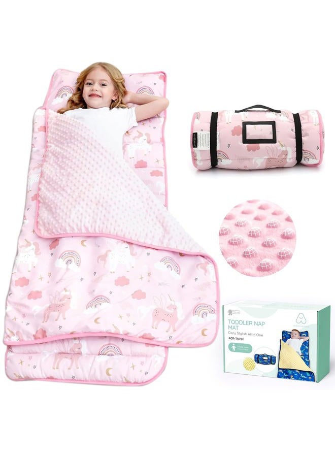 ACRABROS Toddler Nap Mat with Pillow and Blanket, Extra Large Rolled Napping Mats,Slumber Bags for Boys Girls,Kids Sleeping Bag for Daycare, Preschool Travel Camping, Unicorn - Image 1