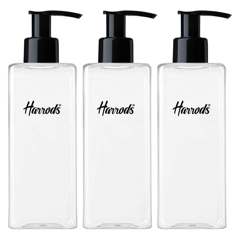 Empty Clear Plastic Square Pump Bottles Refillable Travel Size Cosmetic Travelling Containers Small Leak Proof Squeeze Bottles for Toiletries, Shampoo,Oil - 250ml Pack of 3