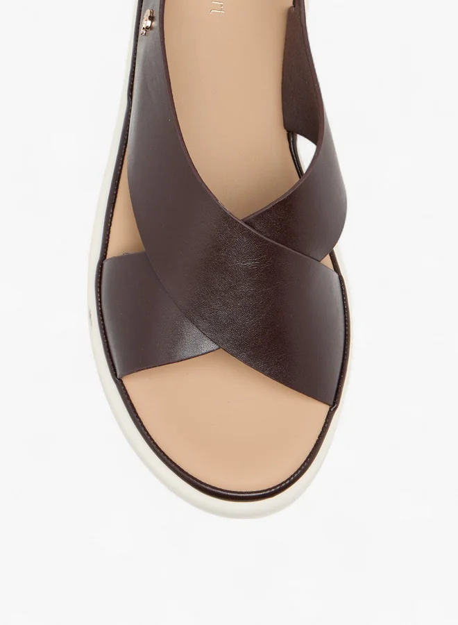 Le Confort Women's Solid Cross Strap Comfort Sandals with Hook and Loop Closure