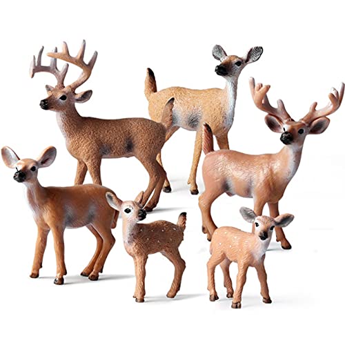 KEYUM 6 Pack Deer Figurines Toy Forest Animals WhiteTailed Deer Family Figures Plastic Woodland Creature Cake Topper for Baby Shower Birthday Decoration - Image 1