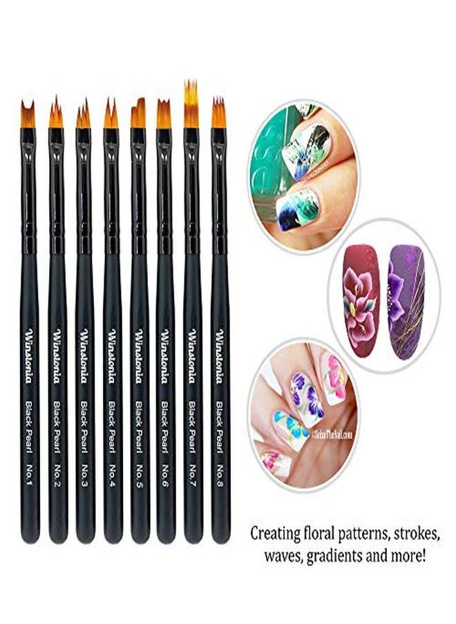 Winstonia 8 Pcs Nail Brush Set For Flowers Gradient Ombre Art Pattern Manicure Designs Professional Gel Acrylic And Polish Nail Art Brushes Kit Black Pearl  - Image 2