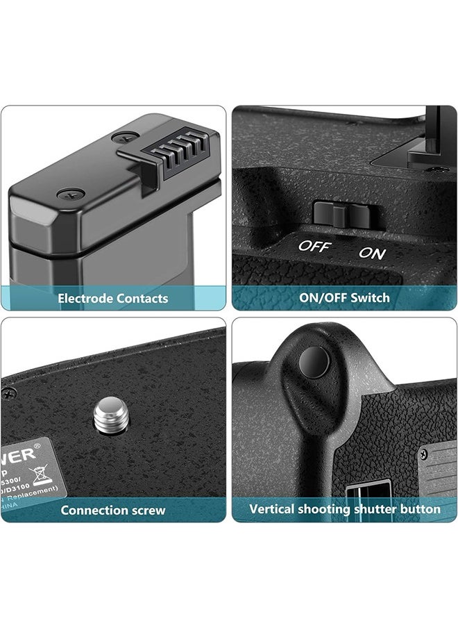 Neewer - Professional Vertical Battery Grip Replacement for Nikon D3100/D3200/D3300/D5300 SLR Digital Camera, Works with 1 or 2 Pieces EN-EL14 Batteries - Image 1