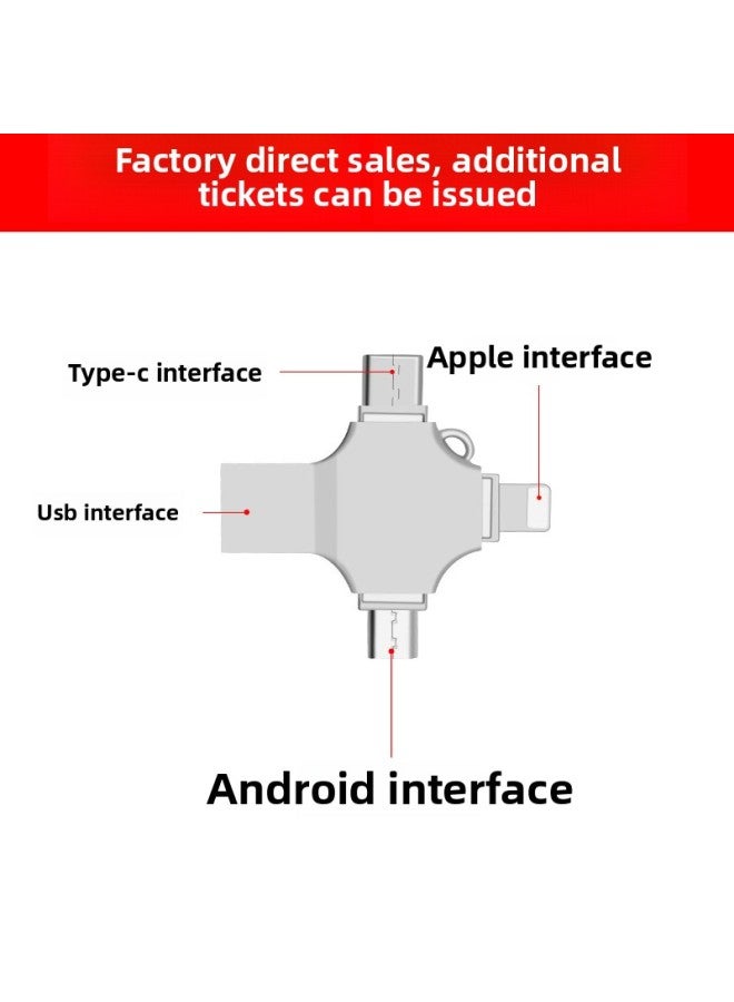 Four-in-one USB Cross OTG Mobile Phone U Disk 32G For AppleAndroid Computer Type-cUSB3.0U Disk-Color:Silver-Capacity:nesting - Image 1