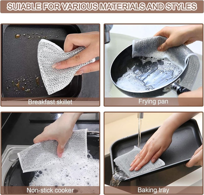 BWOGUE Double Layer Multifunctional Non-Scratch Wire Dishcloth, Steel Wire Dish Towel, Multipurpose Wire Dishwashing Rags for Wet and Dry, Scrubber for Utensils, Metal Mesh Cleaning Cloth - Image 5