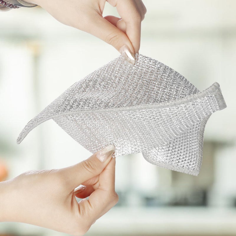 BWOGUE Double Layer Multifunctional Non-Scratch Wire Dishcloth, Steel Wire Dish Towel, Multipurpose Wire Dishwashing Rags for Wet and Dry, Scrubber for Utensils, Metal Mesh Cleaning Cloth - Image 2