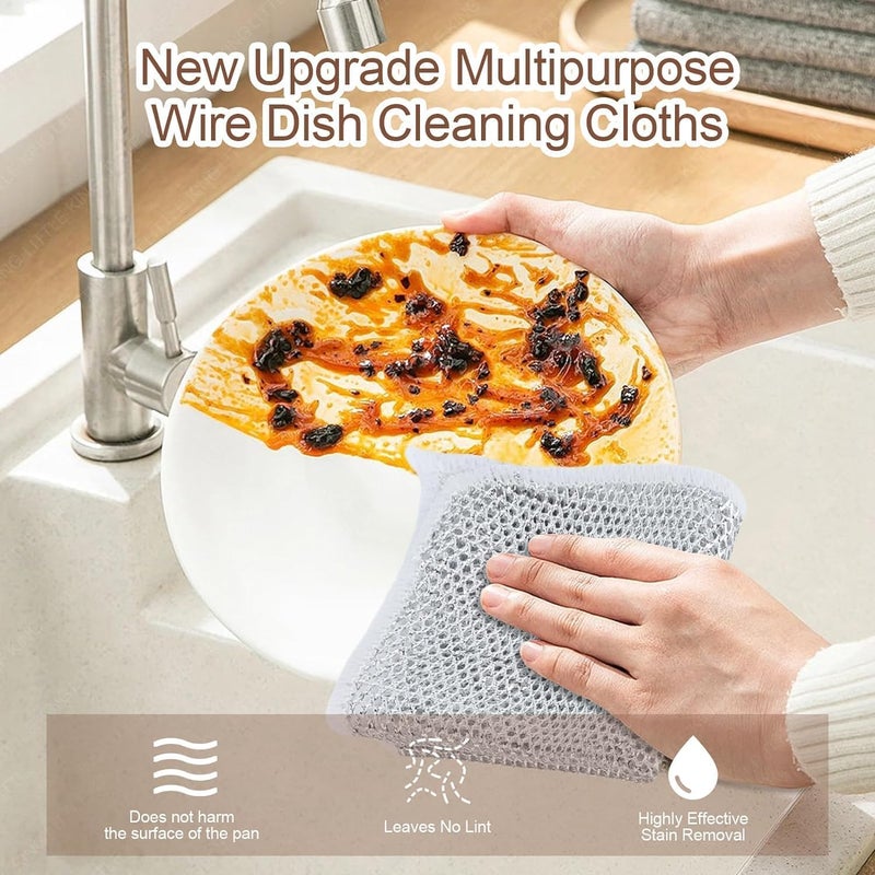 BWOGUE Double Layer Multifunctional Non-Scratch Wire Dishcloth, Steel Wire Dish Towel, Multipurpose Wire Dishwashing Rags for Wet and Dry, Scrubber for Utensils, Metal Mesh Cleaning Cloth - Image 4
