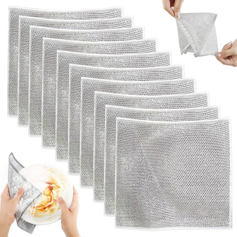 BWOGUE Double Layer Multifunctional Non-Scratch Wire Dishcloth, Steel Wire Dish Towel, Multipurpose Wire Dishwashing Rags for Wet and Dry, Scrubber for Utensils, Metal Mesh Cleaning Cloth - Image 1