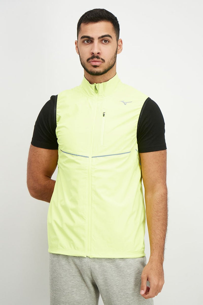 Mizuno Men Sportswear Fit Waterproof Windbreaker Jacket Vest, Neon Yellow - Image 1