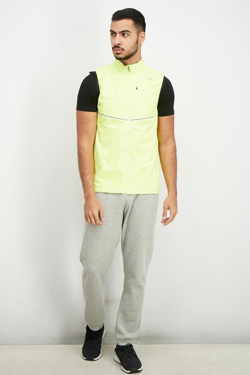 Mizuno Men Sportswear Fit Waterproof Windbreaker Jacket Vest, Neon Yellow - Image 3
