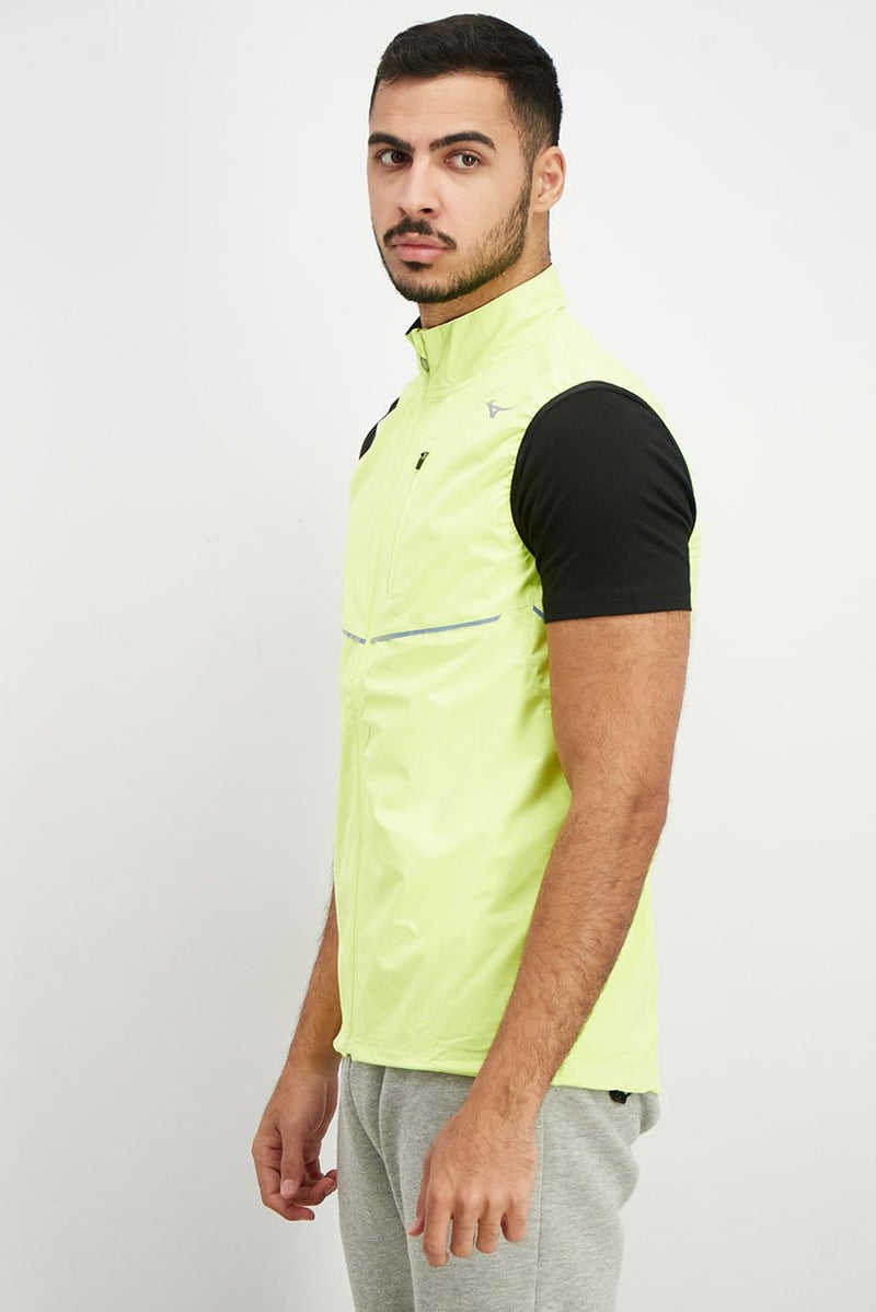 Mizuno Men Sportswear Fit Waterproof Windbreaker Jacket Vest, Neon Yellow - Image 4