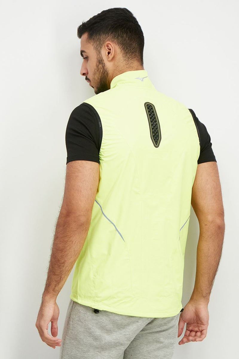 Mizuno Men Sportswear Fit Waterproof Windbreaker Jacket Vest, Neon Yellow - Image 4