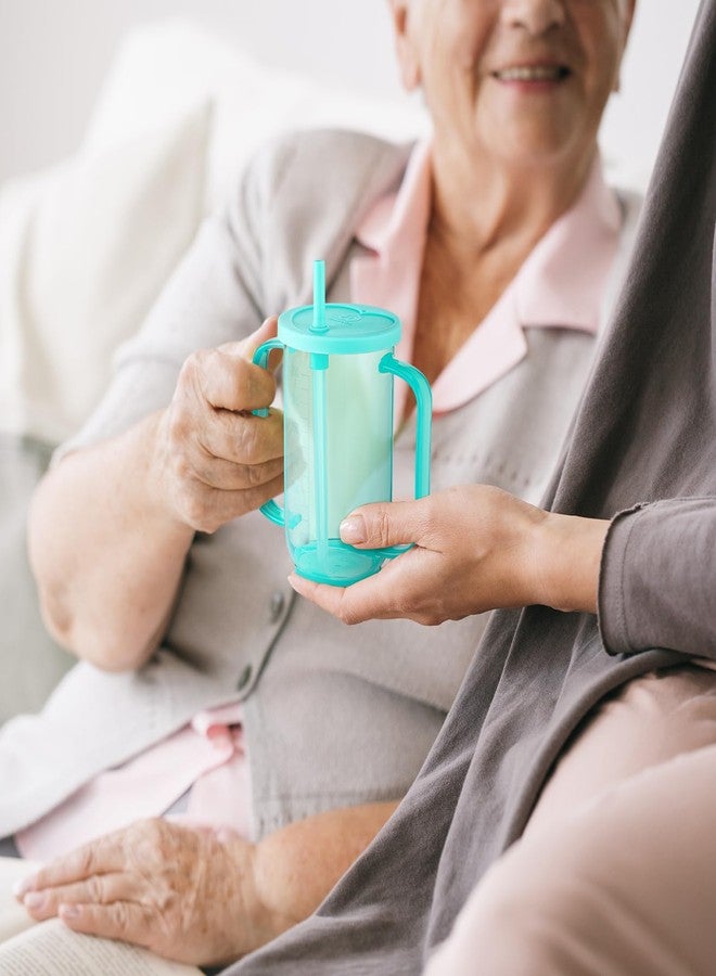 Sliner Adult Sippy Cups for Elderly 12 oz Straw Sippy Cups with 2 Handles No Spill for Adults Spill Proof Dysphagia Cup for Disabled Patients(Turquoise) - Image 4