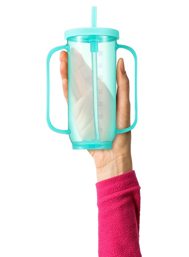 Sliner Adult Sippy Cups for Elderly 12 oz Straw Sippy Cups with 2 Handles No Spill for Adults Spill Proof Dysphagia Cup for Disabled Patients(Turquoise) - Image 3