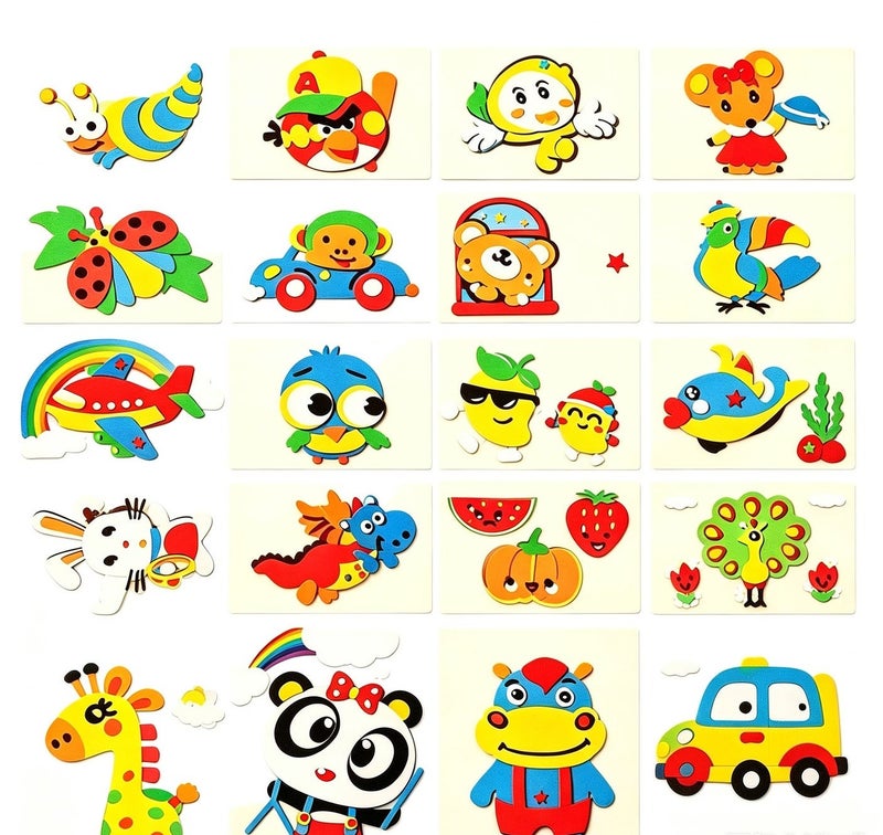 20 styles primary EVA foam stickers, size 18*13CM, rich cartoon animal & fruit patterns for kids DIY  craft - Image 1