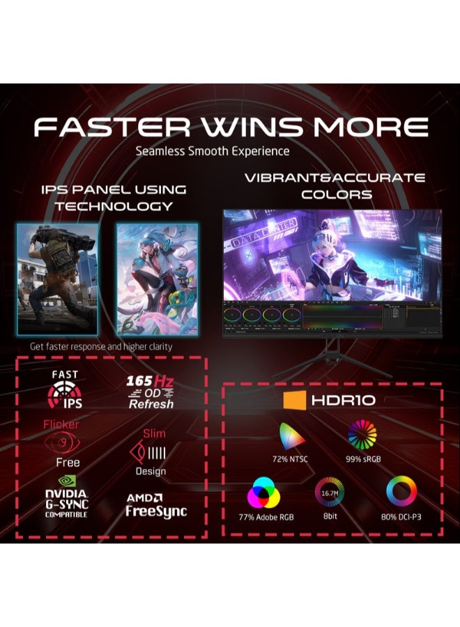 GAMEON 27-Inch Gaming Monitor Full HD 1920x1080 IPS Display 165Hz Refresh Rate 0.5ms Response Time Adaptive Sync, FreeSync HDMI 2.1 PS5 Compatible Flicker-Free Gaming Monitor - GOVE127FHD165IPS Black - Image 4