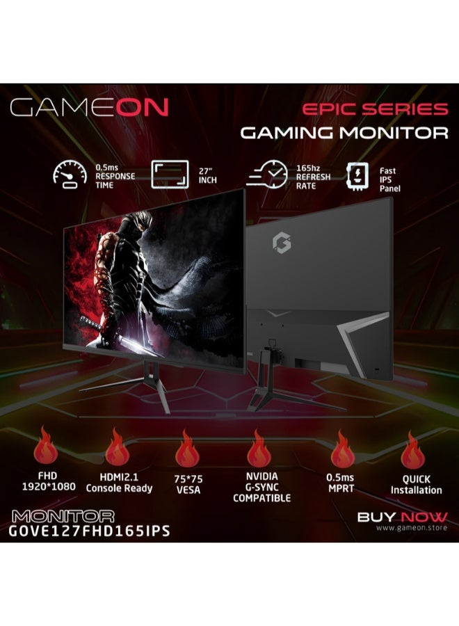 GAMEON 27-Inch Gaming Monitor Full HD 1920x1080 IPS Display 165Hz Refresh Rate 0.5ms Response Time Adaptive Sync, FreeSync HDMI 2.1 PS5 Compatible Flicker-Free Gaming Monitor - GOVE127FHD165IPS Black - Image 2