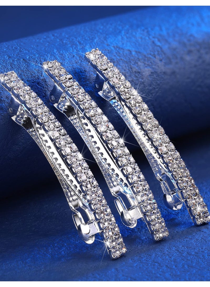Set of 8 Sparkling Rhinestone Hair Clips for Women and Girls, Elegant Metal Spring Barrettes and Crystal Ponytail Holders - Image 4