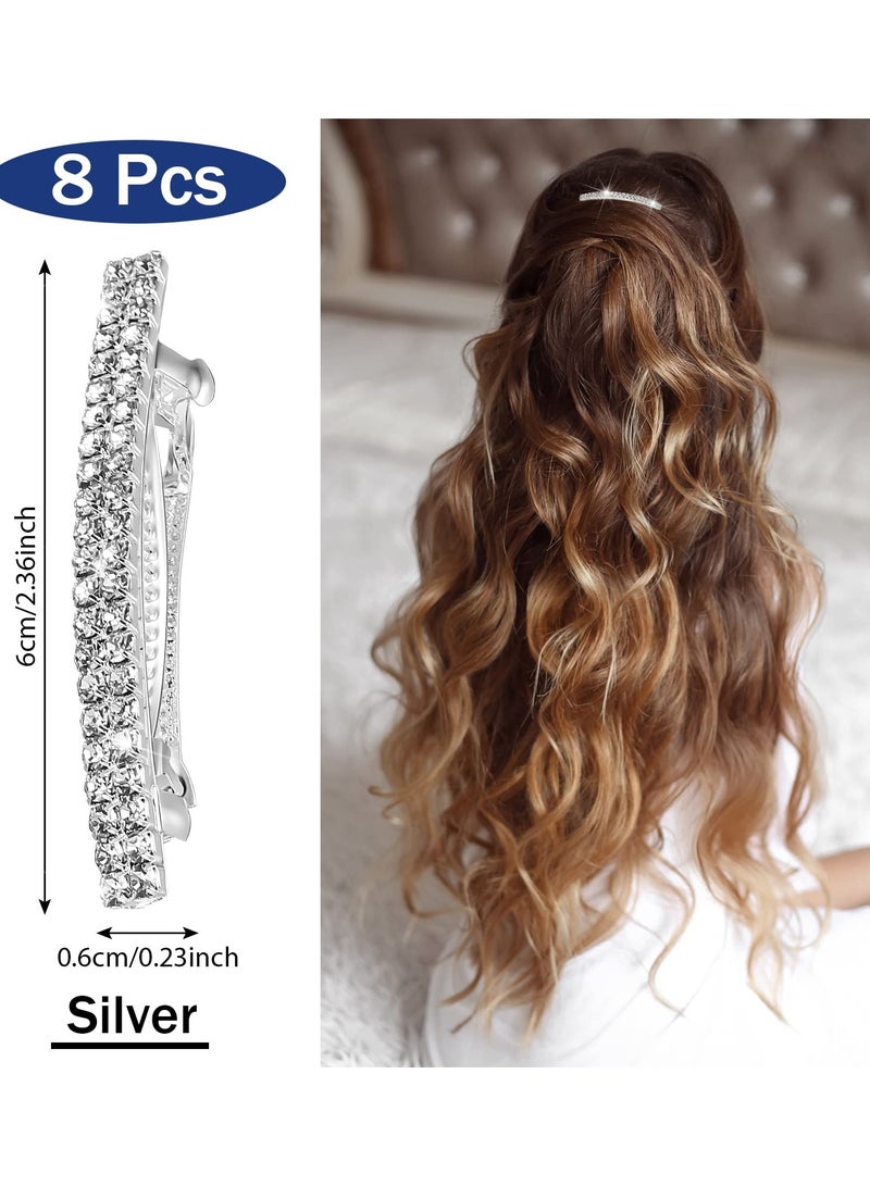 Set of 8 Sparkling Rhinestone Hair Clips for Women and Girls, Elegant Metal Spring Barrettes and Crystal Ponytail Holders - Image 2