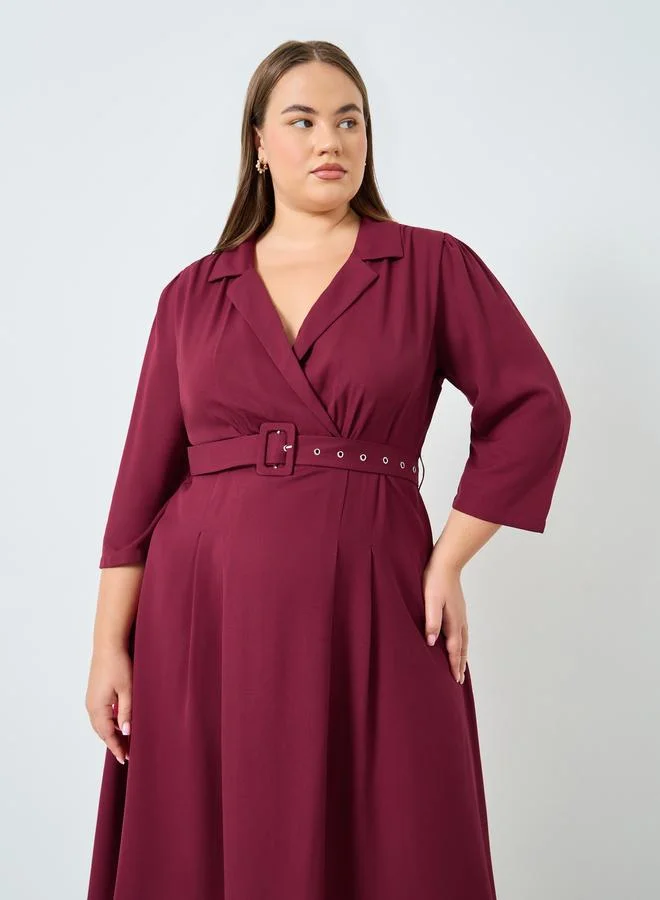 Styli Plus Size Belted A-Line Midi Dress