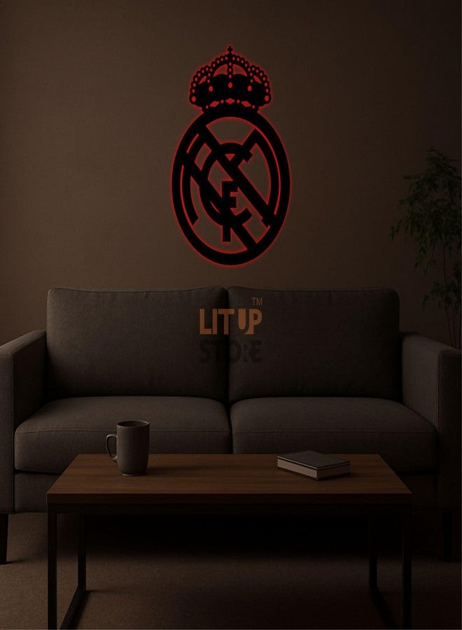 Litup_store Engineered Wood (Mdf) RM Football Club - Backlit LED Logo | Soccer Lovers | Kids Room Decoration| Room Decorative | Home & Wall Decor | Multi-Coloured | 12X12 Inch - Image 3