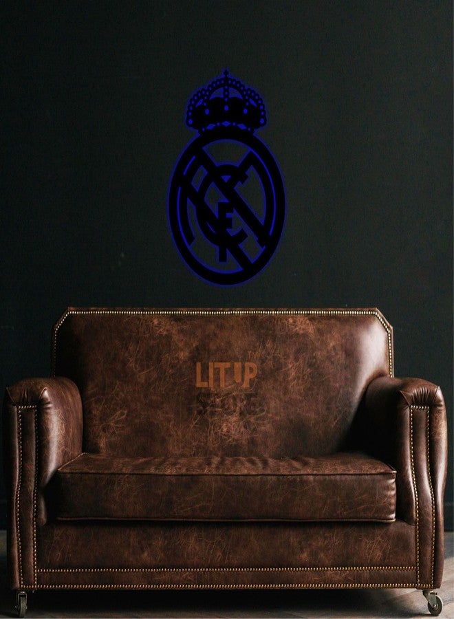 Litup_store Engineered Wood (Mdf) RM Football Club - Backlit LED Logo | Soccer Lovers | Kids Room Decoration| Room Decorative | Home & Wall Decor | Multi-Coloured | 12X12 Inch - Image 2