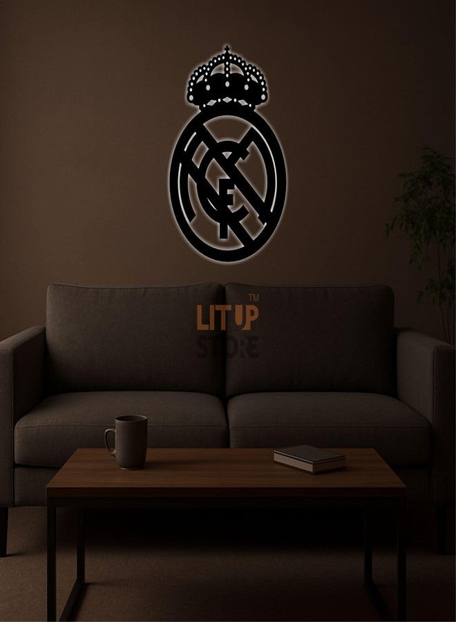 Litup_store Engineered Wood (Mdf) RM Football Club - Backlit LED Logo | Soccer Lovers | Kids Room Decoration| Room Decorative | Home & Wall Decor | Multi-Coloured | 12X12 Inch - Image 1