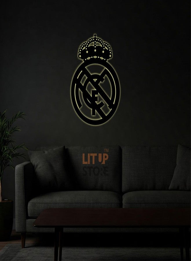 Litup_store Engineered Wood (Mdf) RM Football Club - Backlit LED Logo | Soccer Lovers | Kids Room Decoration| Room Decorative | Home & Wall Decor | Multi-Coloured | 12X12 Inch - Image 4