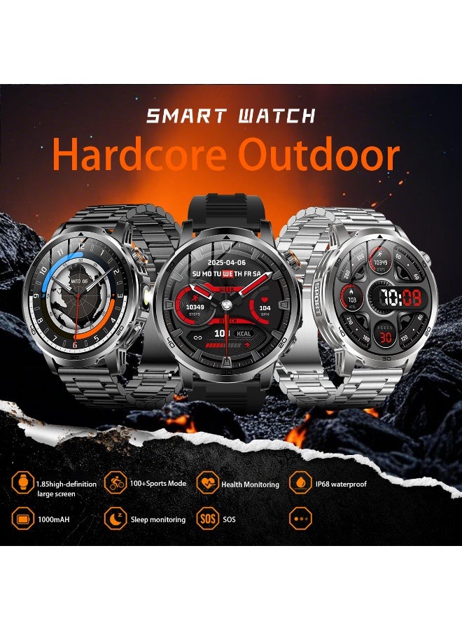 RollsTimi  Men's Bluetooth Smart Watch, 1.85-Inch HD High-Definition Touch Screen, 360*360 High Resolution, LED Flashlight, IP68 Daily Waterproof, 1000mAh Long Battery Life Battery, Sports And Sleep Monitoring, Multiple Sports Modes, DIY Personalized Dial, Bluetooth Call Receiving/Making, Magnetic Charging, Sedentary Reminder, Message Notification, Smart Bluetooth Wearable Watch, RT AK95 - Image 4