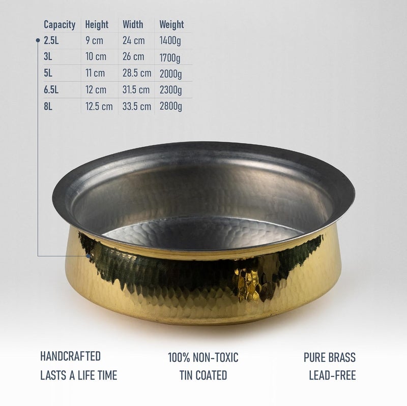 Healthsmith Healthsmith 100 Pure Hammered Brass Lagan HandiPatila for Cooking Excellent Heat Conductivity Strong and Durable Provides Proven Health Benefits Easy to Clean Maintain 8L 28kg  - Image 4