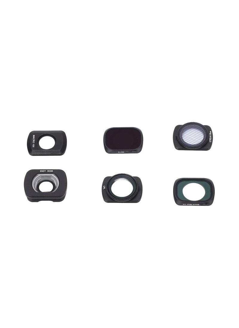 ND & CPL Filter Kit, Compatible with OSMO Pocket 3, 6 Pack ND16, CPL, Wide Angle, Macro, Streak Blue and 1/4 Black Mist Filters, HD Optical Glass, Aluminum Frame with Storage Case, Magnetic  - Image 1