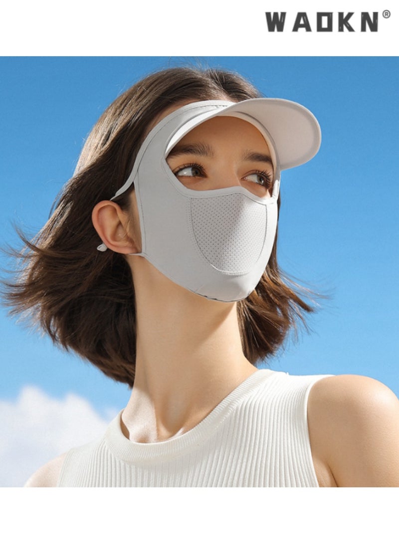 WAOKN Women's Full Face Sun Protection Mask with Visor, UV Protection, Breathable Ice Silk Fabric, Grey Color, Ideal for Summer Outdoor Activities, Perfect for Daily Use, Comfortable Fit, Stylish Design  - Image 4