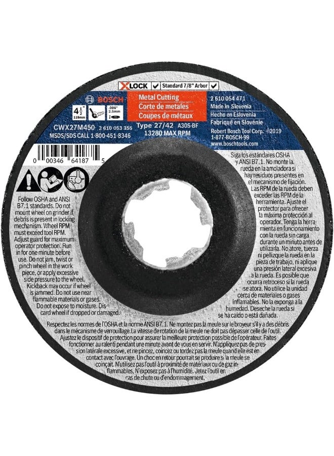 BOSCH Bosch CWX27M450 4-1/2 In. x .098 In. X-LOCK Arbor Type 27A (ISO 42) 30 Grit Metal Cutting and Grinding Abrasive Wheel  - Image 1