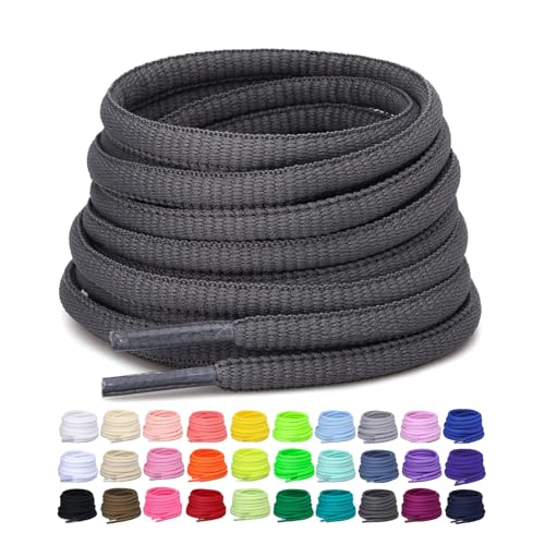 Puzeam 2 Pairs Oval Athletic Shoelaces 33 Colors 1/4" Half Round Shoe Laces for Sneakers - Drak Gray 100 - Image 1