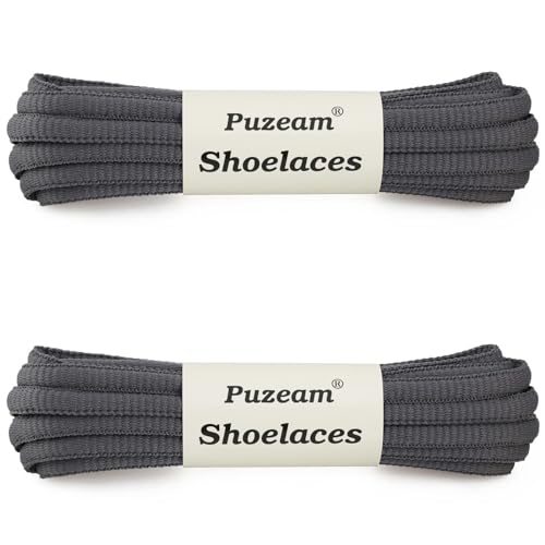 Puzeam 2 Pairs Oval Athletic Shoelaces 33 Colors 1/4" Half Round Shoe Laces for Sneakers - Drak Gray 100 - Image 2