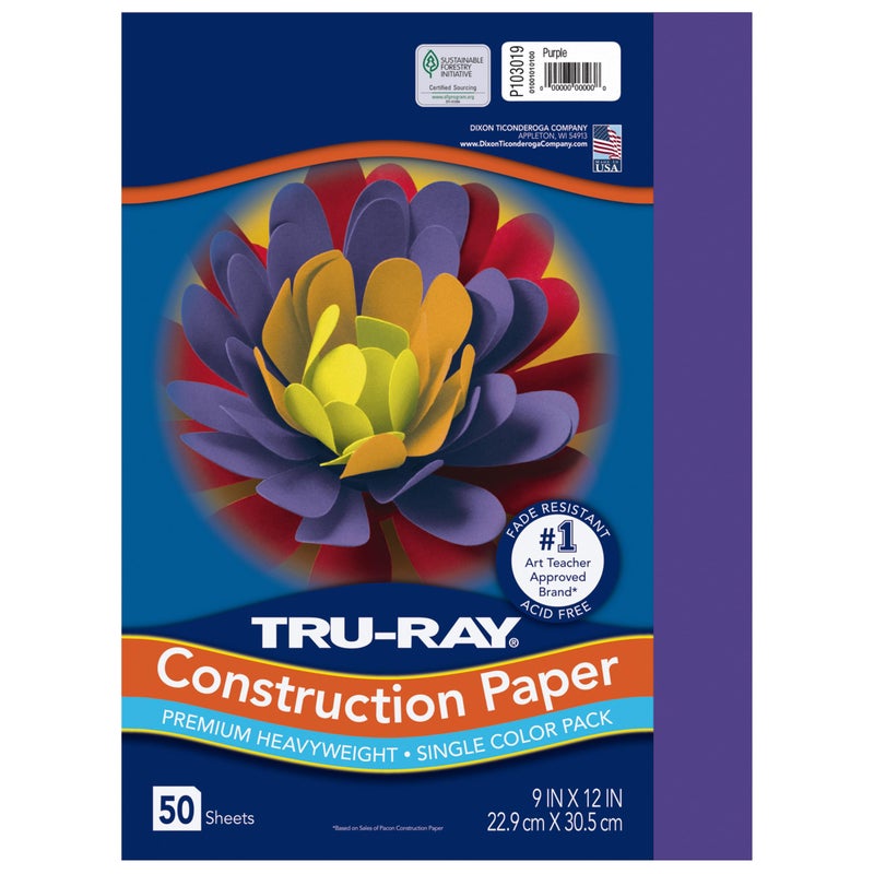 Tru-RayÂ® Construction Paper, 50% Recycled, 9" x 12", Purple, Pack Of 50 - Image 1