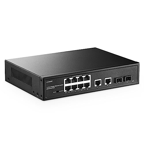 YuLinca 12 Port Gigabit PoE Switch, 8 Ggiabit PoE+, 2 GE Uplink, 2 Gigabit SFP Slot, IEEE802.3af/at Max 120W, Fanless Unmanaged Plug&Play Desktop Rackmount YuLinca Ethernet Switch - Image 1