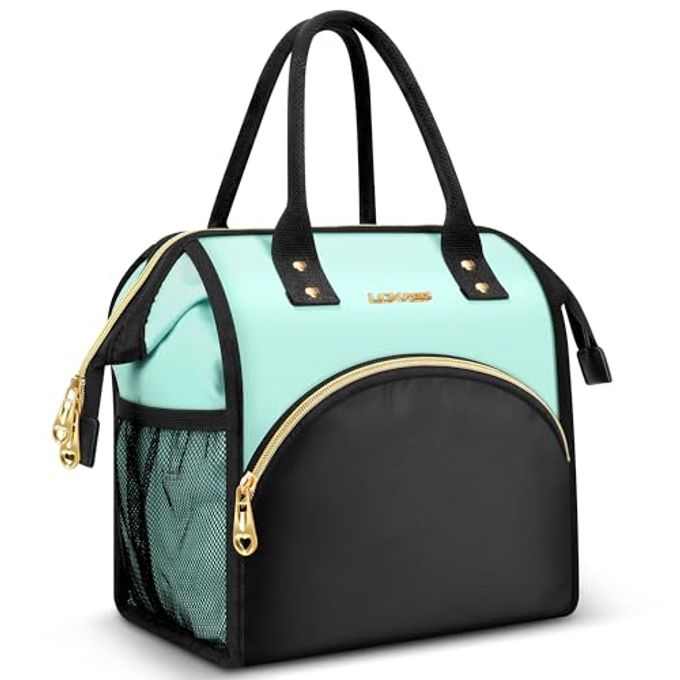 Lunch Bag Women Insulated Lunch Box Wide-Open Lunch Tote Bag Large Drinks Holder Durable Nylon Thermal Snacks Organizer for Men Adults Work Picnic Hiking Beach Fishing, Blue + Black