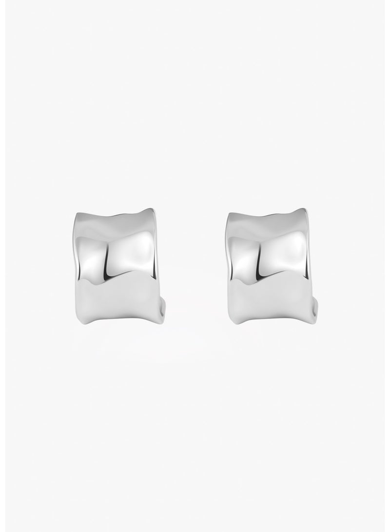 Raia Gentle Tidal Huggie Earrings - S925 Silver Plated with Rhodium - Image 1